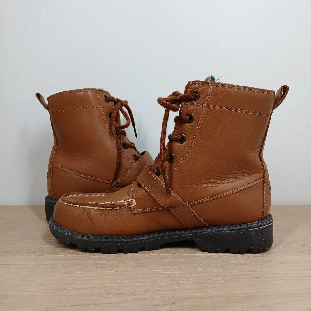 Polo Ralph Lauren Boots Kids 3 Brown Leather Moc Toe Buckle Preppy Equestrian